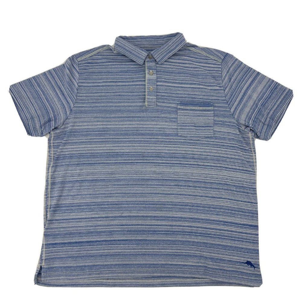 Tommy Bahama Island Zone Shirt Men's Short Sleeve Polo XL Blue White Stripes